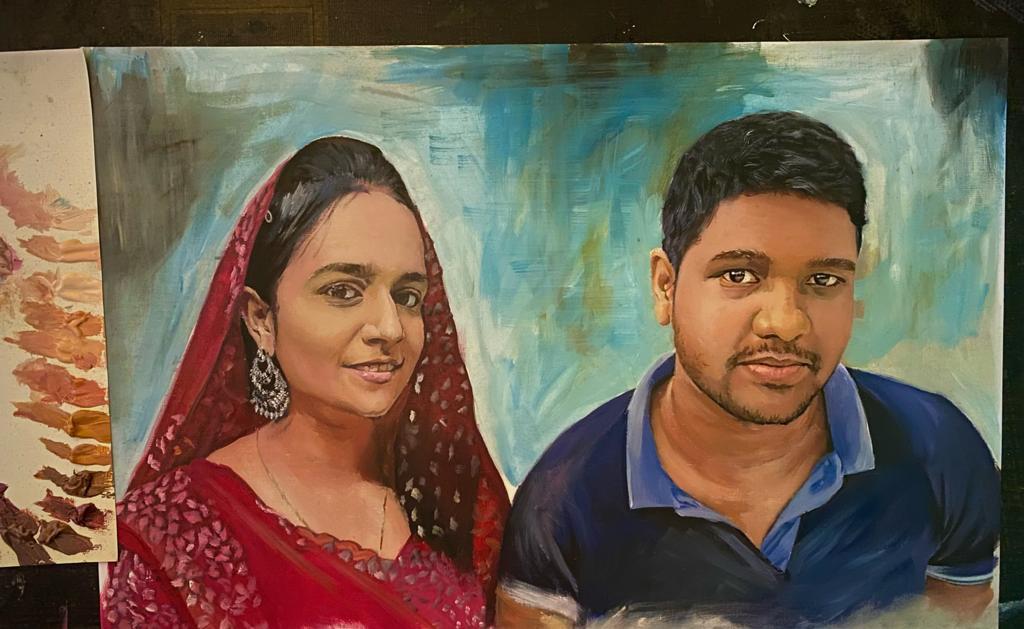 Oil painting couple best artist India 